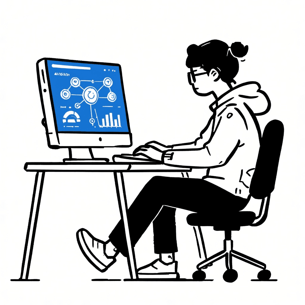 Persoană configurând infrastructura de rețea pe calculator